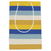 Moderne blaugelbe goldene Streifen Hanukkah Mittlere Geschenktüte (Vorderseite)