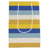 Moderne blaugelbe goldene Streifen Hanukkah Mittlere Geschenktüte (Rückseite)