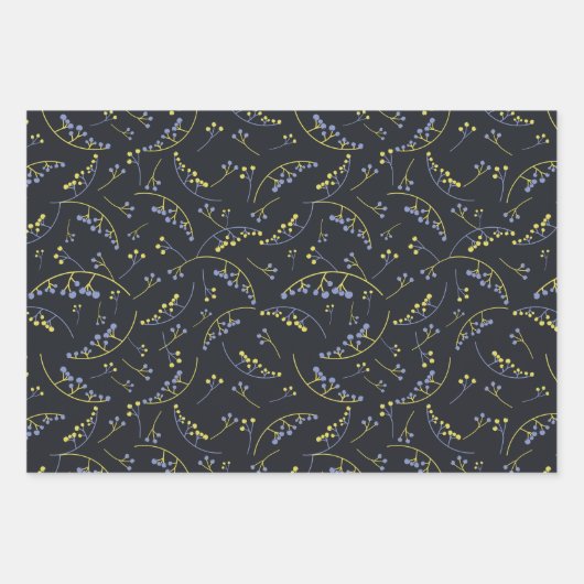 Moderne, blaugelbe Lila-Beeren-Muster Geschenkpapier Set (Vorderseite 2)