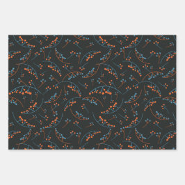 Moderne, blaugelbe Lila-Beeren-Muster Geschenkpapier Set