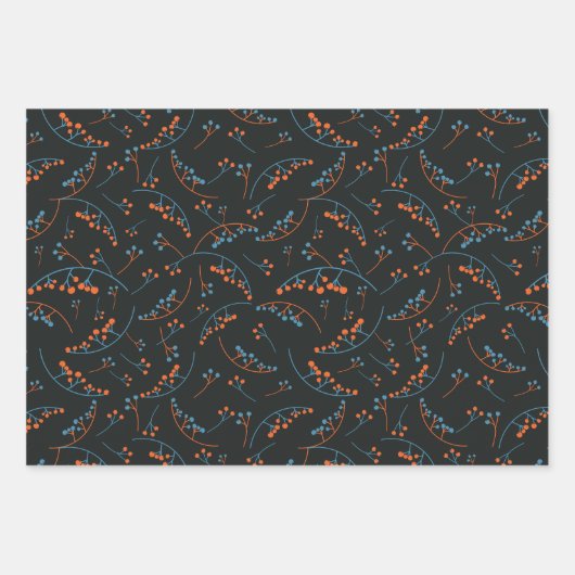 Moderne, blaugelbe Lila-Beeren-Muster Geschenkpapier Set (Vorderseite)