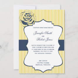 Moderne blaugelbe Streifen Hochzeitsfeier Einladung