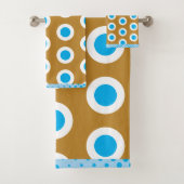 Moderne Blaugold Hellblau Kreis Ring Muster Badhandtuch Set (Insitu)