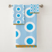 Moderne Blaugold Hellblau Kreis Ring Muster Badhandtuch Set (Insitu)