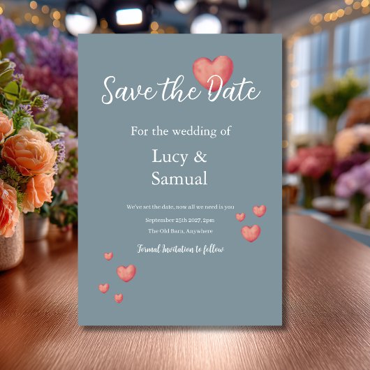 Moderne Blaugraue Herz-Save-the-Date-Karte Save The Date