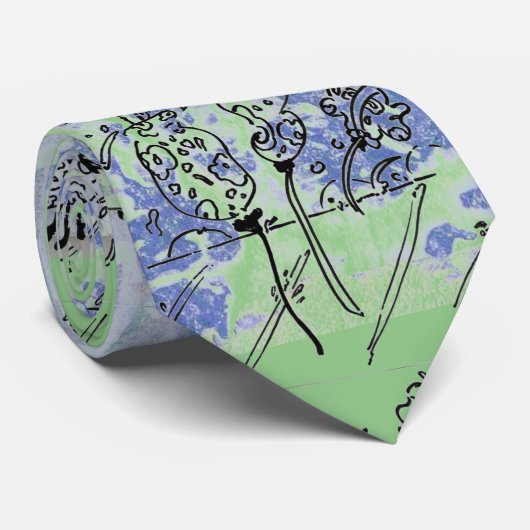 Moderne blaugraue und schwarze Blüten Krawatte (Gerollt)