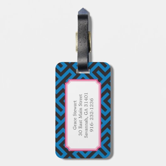 Moderne blaugriechische Hauptgeometrie-Muster mono Gepäckanhänger (Rückseite vertikal)