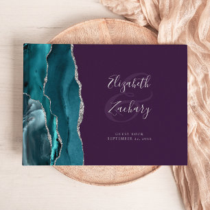 Moderne Blaugrüne Achat-Silber-Schrift-Violett Gästebuch