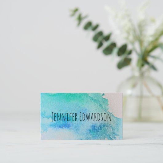 Moderne blaugrüne aquamarine Wasserfarbe beruflich Visitenkarte (Stehend Vorderseite)