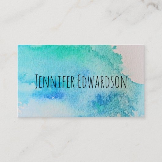 Moderne blaugrüne aquamarine Wasserfarbe beruflich Visitenkarte (Vorderseite)
