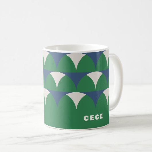 Moderne blaugrüne geometrische Retro-personalisier Kaffeetasse (VorderseiteRechts)