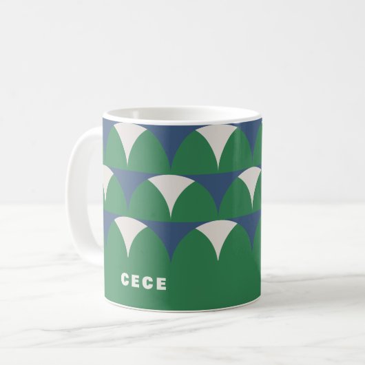 Moderne blaugrüne geometrische Retro-personalisier Kaffeetasse (Vorderseite Links)