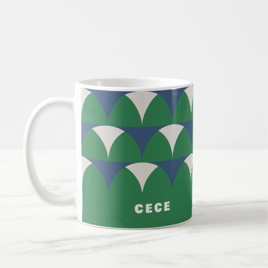 Moderne blaugrüne geometrische Retro-personalisier Kaffeetasse (Links)