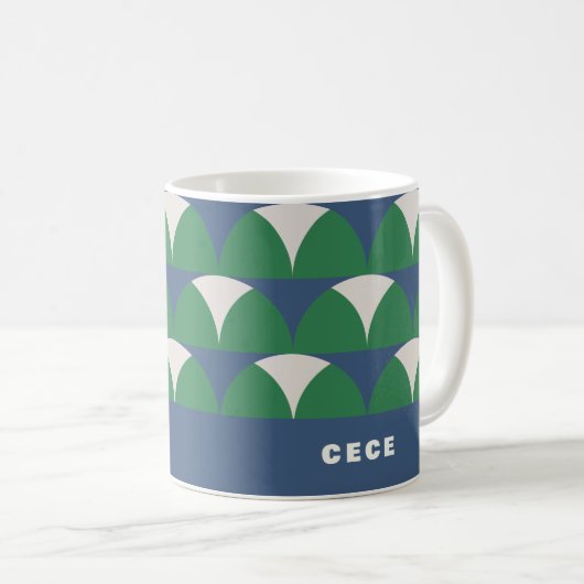 Moderne blaugrüne geometrische Retro-personalisier Kaffeetasse (VorderseiteRechts)