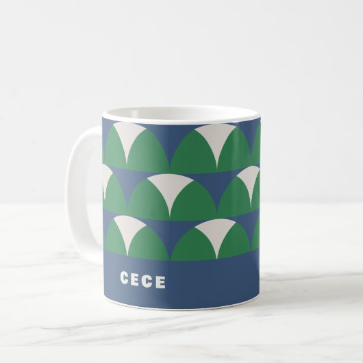 Moderne blaugrüne geometrische Retro-personalisier Kaffeetasse (Vorderseite Links)