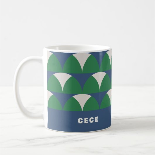 Moderne blaugrüne geometrische Retro-personalisier Kaffeetasse (Links)
