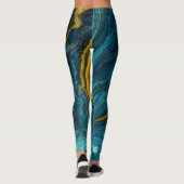 Moderne blaugrüne goldfarbene Marmorplatte Abstrak Leggings (Rückseite)