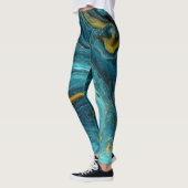 Moderne blaugrüne goldfarbene Marmorplatte Abstrak Leggings (Links)
