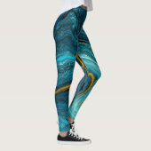 Moderne blaugrüne goldfarbene Marmorplatte Abstrak Leggings (Rechts)