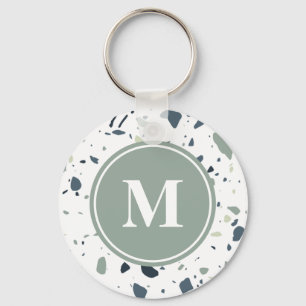 Moderne Blaugrüne Terrazzo-Marmor-Monogramm Schlüsselanhänger