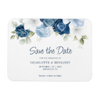 Moderne bläuliche Blumenhochzeit rettet das Datum