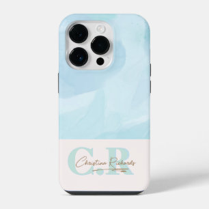 Moderne Blautürkis-Wasserfarbe iPhone 14 Pro Hülle