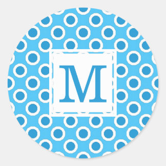 Moderne blauweiße Big Dots Mit Monogramm Runder Aufkleber