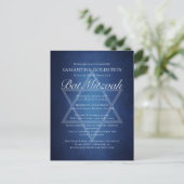 Moderne blauweiße Typografie Formal Bat Mitzvah Einladungspostkarte (Stehend Vorderseite)