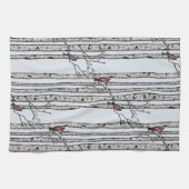 Moderne Blauzungenbäume und Vögel des Roten Kardin Geschirrtuch (Horizontal)