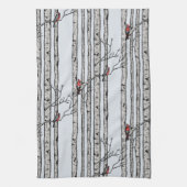 Moderne Blauzungenbäume und Vögel des Roten Kardin Geschirrtuch (Vertikal)