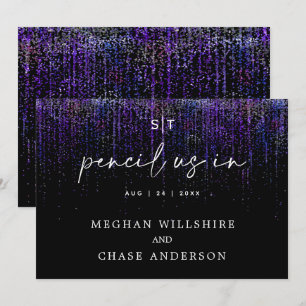 Moderne Bleistift-Nutzung in kantigem lila Glitter Einladung