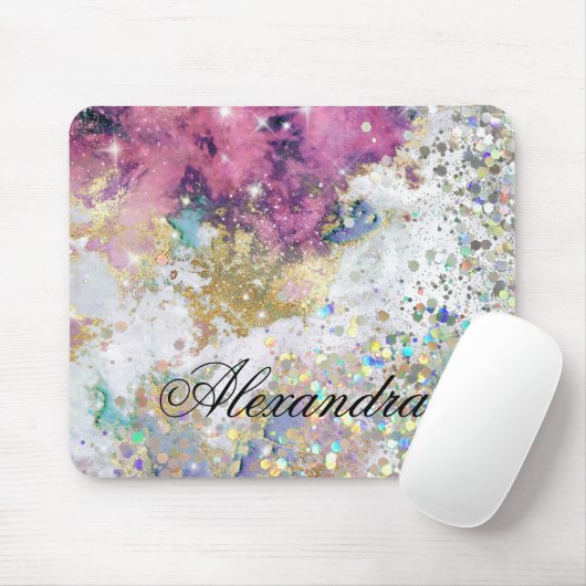 Moderne Bling Glitzern Glitzer Gold Galaxy Stars Mousepad (Mit Mouse)