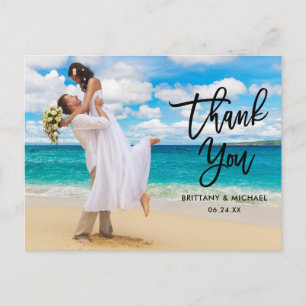 Moderne Blk Pinselschrift Wedding Vielen Dank Postkarte