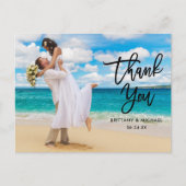 Moderne Blk Pinselschrift Wedding Vielen Dank Postkarte (Vorderseite)