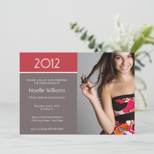 Moderne Blocks Abschluss Einladung - Rot (Stehend Vorderseite)