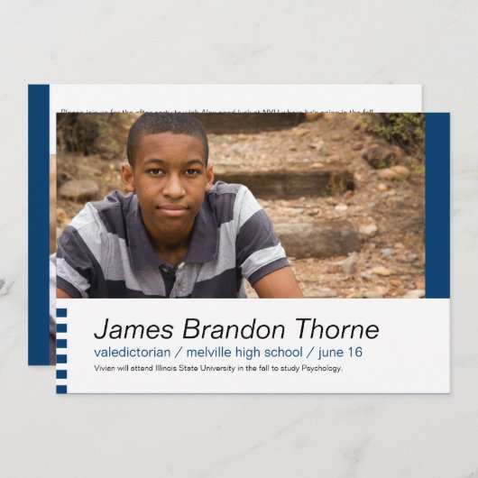 Moderne Blocks in Blue 2 Foto Abschluss laden ein Einladung (Vorne/Hinten)