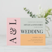 Moderne Blocks Pink Mint Bright Bold Wedding Einladung (Stehend Vorderseite)