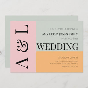 Moderne Blocks Pink Mint Bright Bold Wedding Einladung