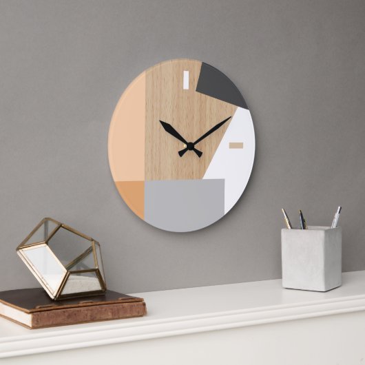 Moderne Blockstreifen Musterkunst auf Imitaten Hol Große Wanduhr (Büro)