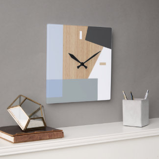 Moderne Blockstreifen Musterkunst auf Imitaten Hol Quadratische Wanduhr