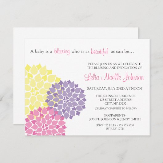 Moderne Bloom Baby Dedication Segen Einladung (Vorne/Hinten)