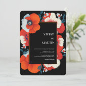 Moderne Blooms helle Red Floral Qr Code Hochzeit Einladung (Stehend Vorderseite)