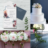 Moderne Bloral Burgund Navy Blush Peach Hochzeit Einladung