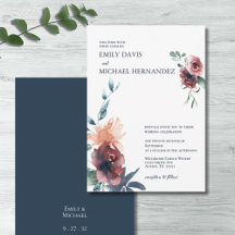 Moderne Bloral Burgund Navy Blush Peach Hochzeit
