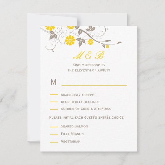 Moderne Bloral Wedding RSVP Card - Senf (Vorderseite)