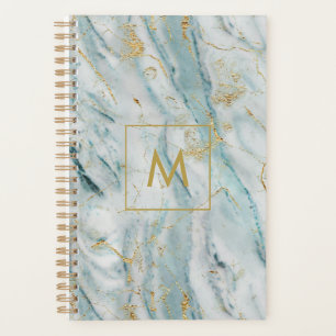 Moderne Blu- und Goldmarmor-Textur Mit Monogramm Planer