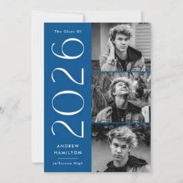 Moderne Blue 3 Foto Graduation Party 2023 Einladung