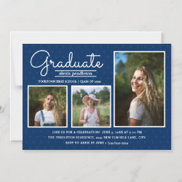 Moderne Blue 3 Foto Graduation Party Ankündigung
