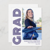 Moderne Blue Abschluss-Ankündigung Flat Card (Vorne/Hinten)