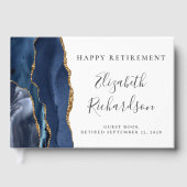 Moderne Blue Agate Gold Script Retirement Gästebuch (Vorderseite)